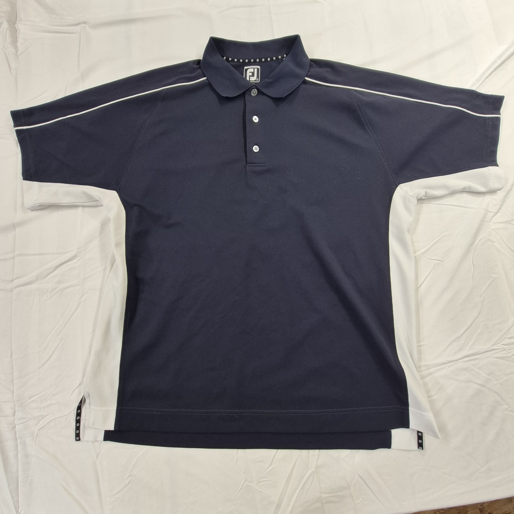 FootJoy Polo Shirt Mens Large Blue Colorblock Athletic Fit Golf Performance